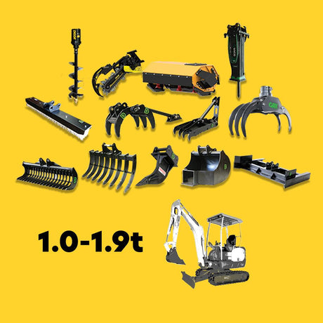 1.0 to 1.9t mini excavator attachments