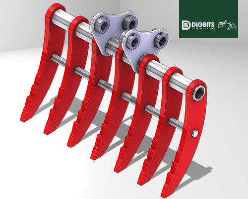 CASE CK36 48" (1200mm) wide Rake with 9 Hardox tines, 3.0 to 3.9t mini diggers, made by Digbits