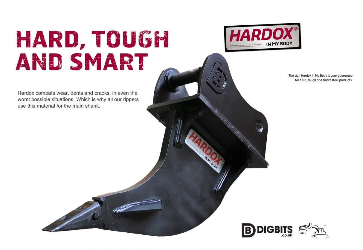 Ripper Tooth with Heavy Duty Hardox® shank, 80mm pins for 18 to 24 tonne excavators