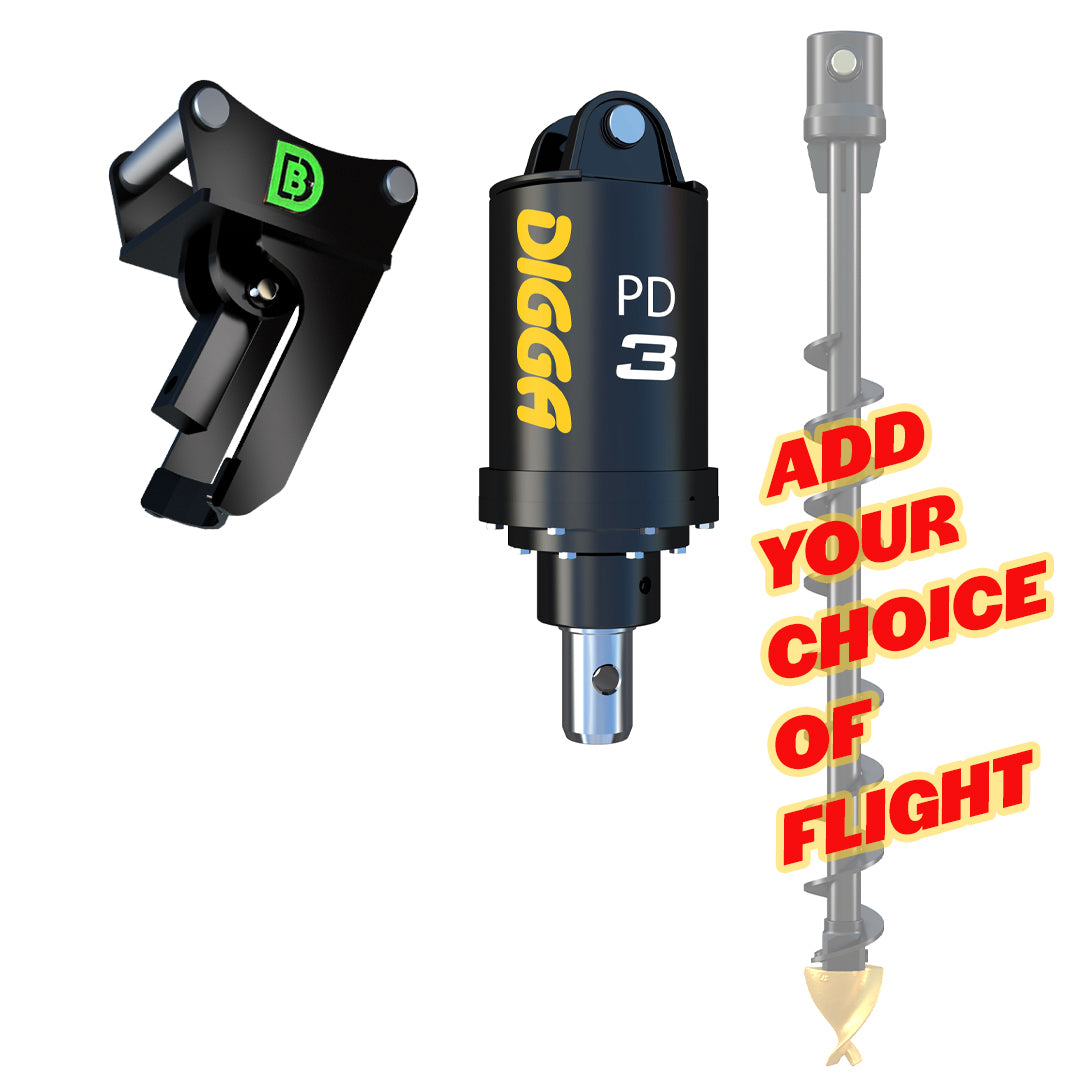 PD3 Auger Package C/W Double Pin Cradle Hitch, 3.5-4t mini excavators - DIGBITS Limited
