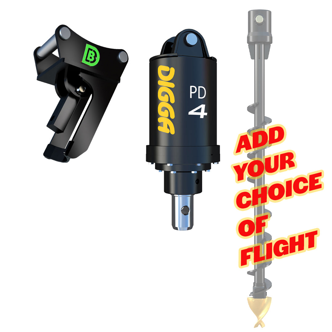 PD4 Auger Package C/W Double Pin Cradle Hitch, 3.5-5.0t mini excavators - DIGBITS Limited
