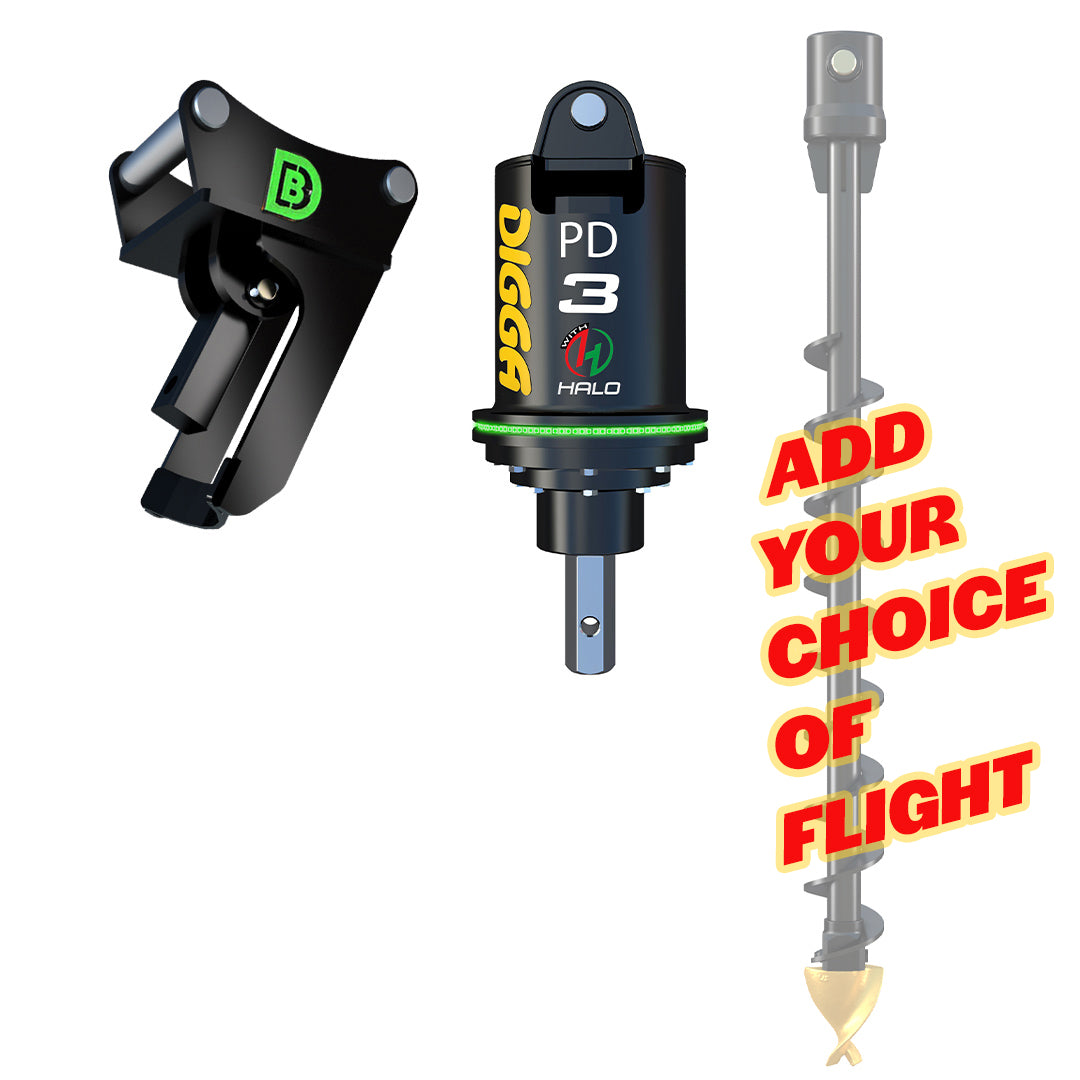 PDH3 Halo Auger Package C/W Double Pin Cradle Hitch, 3.5-4t mini excavators - DIGBITS Limited