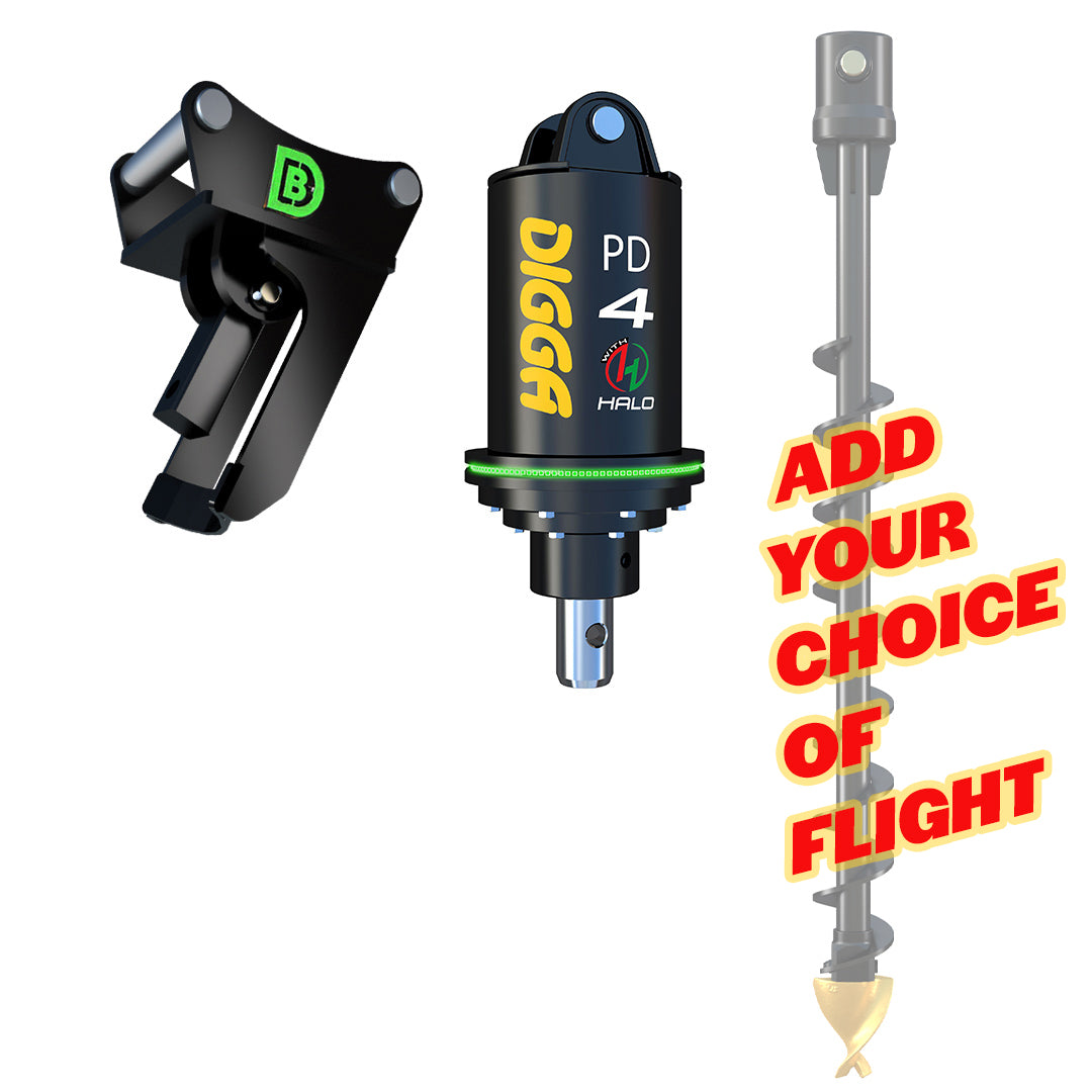 PDH4 Halo Auger Package C/W Double Pin Cradle Hitch, 3.5-5.0t mini excavators - DIGBITS Limited