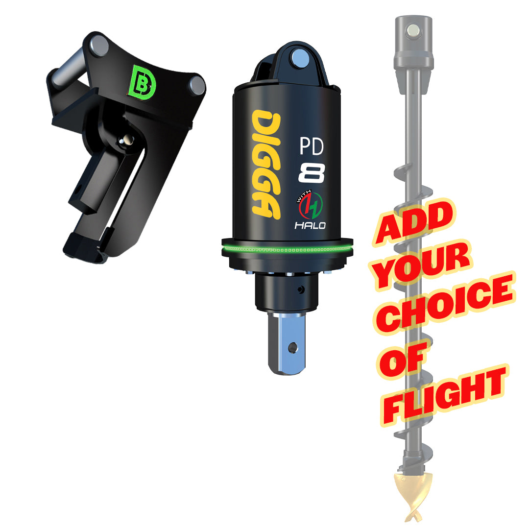 PDH8 HALO Auger Package C/W Double Pin Cradle Hitch, 6.0 -9.0t mini-midi excavators - DIGBITS Limited