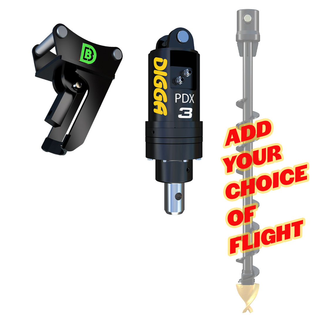 PDX3 Auger Package C/W Double Pin Cradle Hitch, 1.5-3.2t mini excavators - DIGBITS Limited