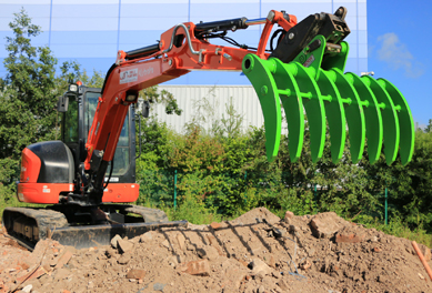 Heavy Duty Root Rake on 8 tonne mini excavator