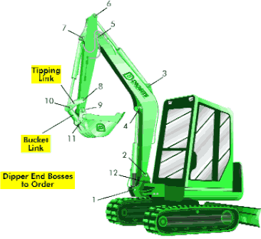 Mini Digger Pins Bushes and Links location quick reference diagram