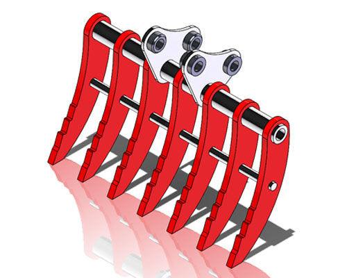 KOMATSU PC30-7 42" (1050mm) wide rake with 7 Hardox Tines, 3.0 to 3.0t mini diggers, made by Digbits