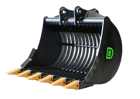 42" (1060mm) wide Ribbed Back Riddle Bucket with 50mm gaps for 6 to 9t midi excavators, made by Digbits - DIGBITS Limited