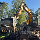 SANY SY135 48" (1200mm) Ribbed Back Riddle Bucket, 75mm gaps, with 65mm pins for 10 to 14 tonne excavators