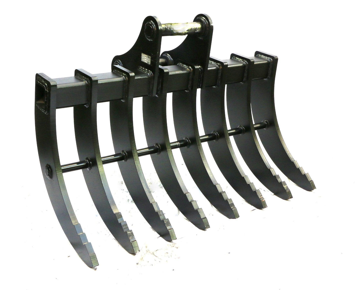 HYUNDAI R130 60" / 1500mm Rake with 8 Hardox tines, 65mm pins for 10 to 14 tonne excavators