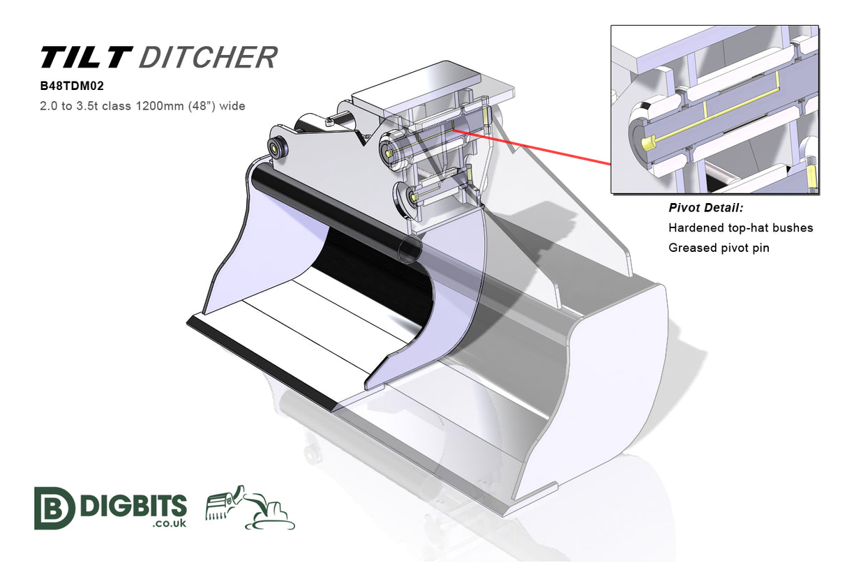 60" / 1.5m Tilt Ditching Bucket for 4.0 to 5.9 tonne mini excavators