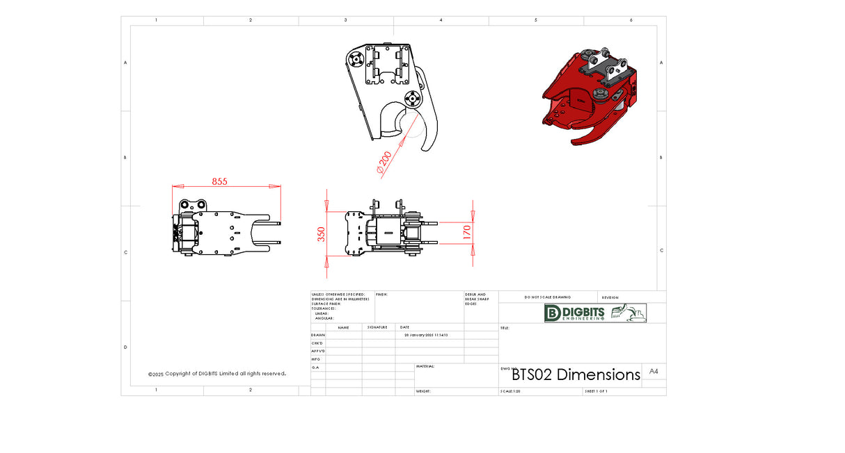 TS02 200mm Tree Shear 2.0-4.9 tonne excavators