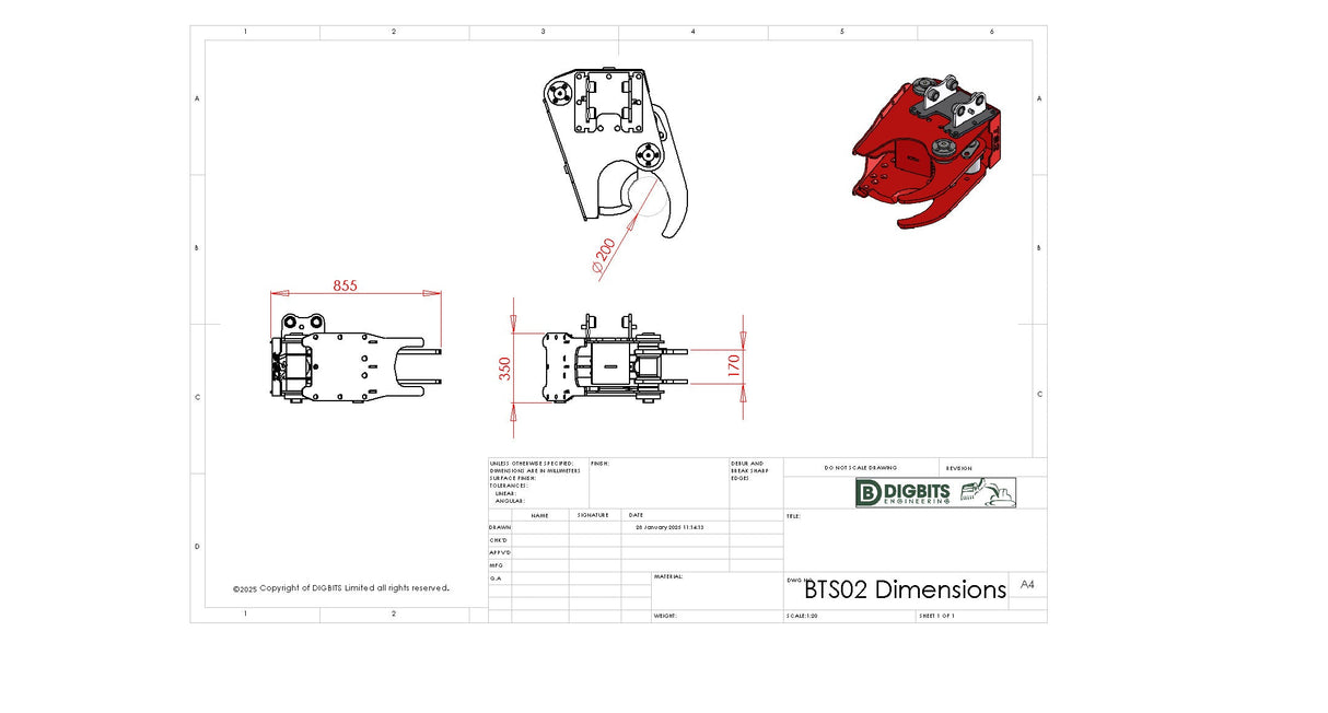 IHI 28J TS02 200mm Tree Shear 2.0-4.9 tonne excavators