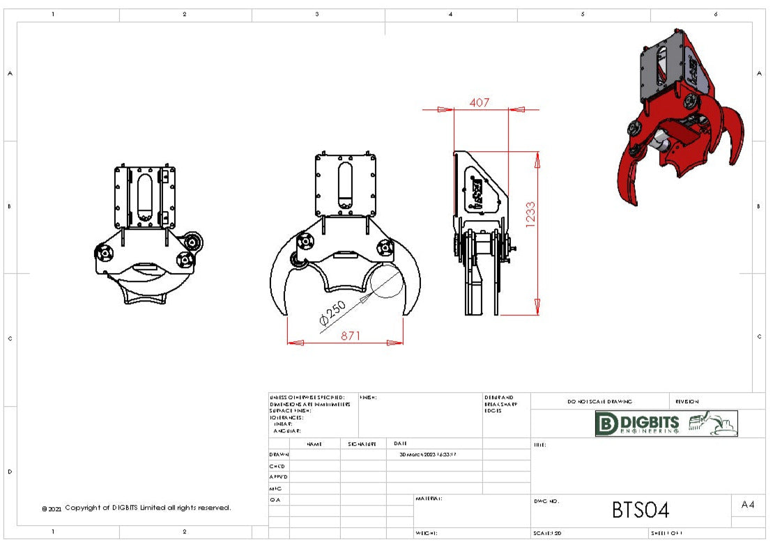 TS04 250mm Tree Shear 4.0-9.0 tonne excavators