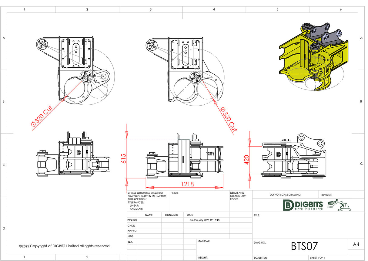 BOBCAT E85 TS07 300mm Tree Shear 7-14 Ton