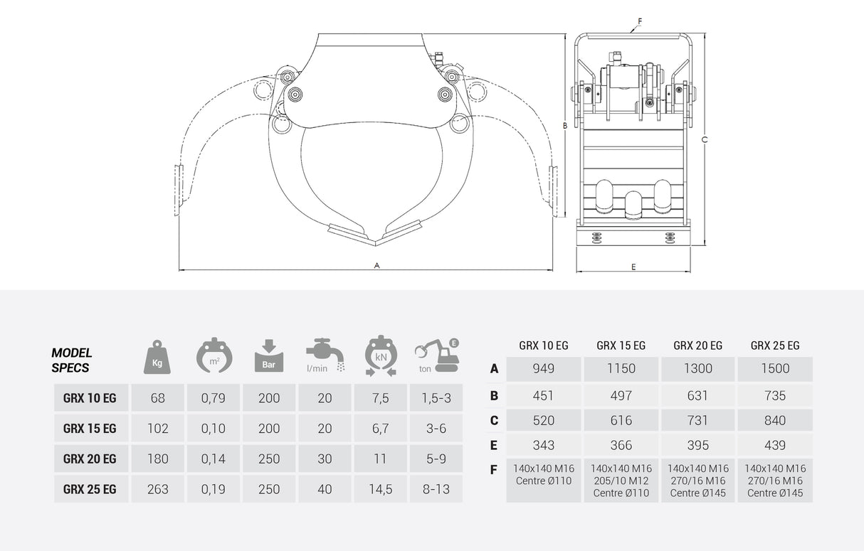 Hydraulic Selector Grab, 4.5 - 8.0t excavators