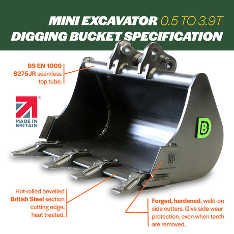 (230mm) 9" Digger Bucket 0.5 to 0.9t micro digger made by Digbits