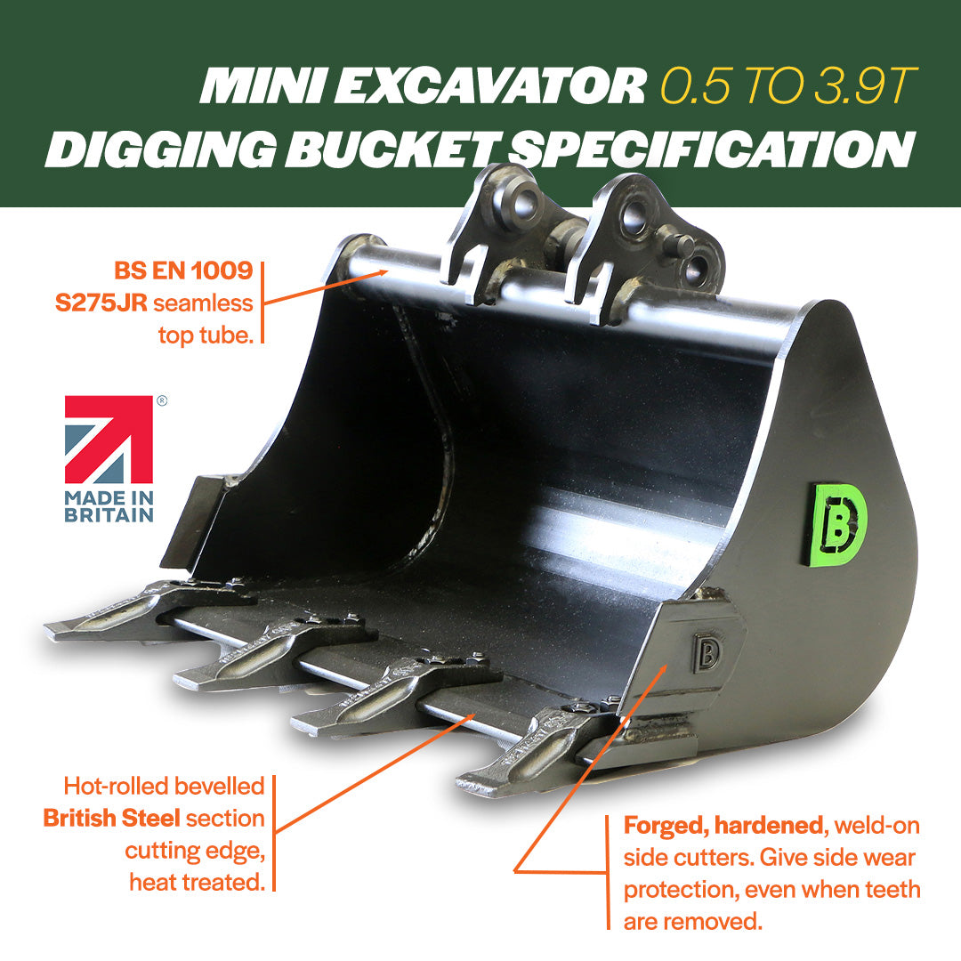 PEL-JOB EB12 (600mm) 24" Digger Bucket 1 to 1.9t mini diggers made by Digbits