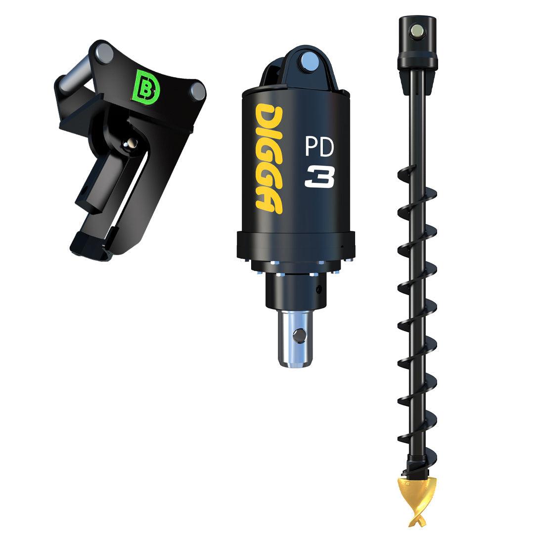 PD3 Auger Package C/W Double Pin Cradle Hitch, 3.5-4t mini excavators - DIGBITS Limited