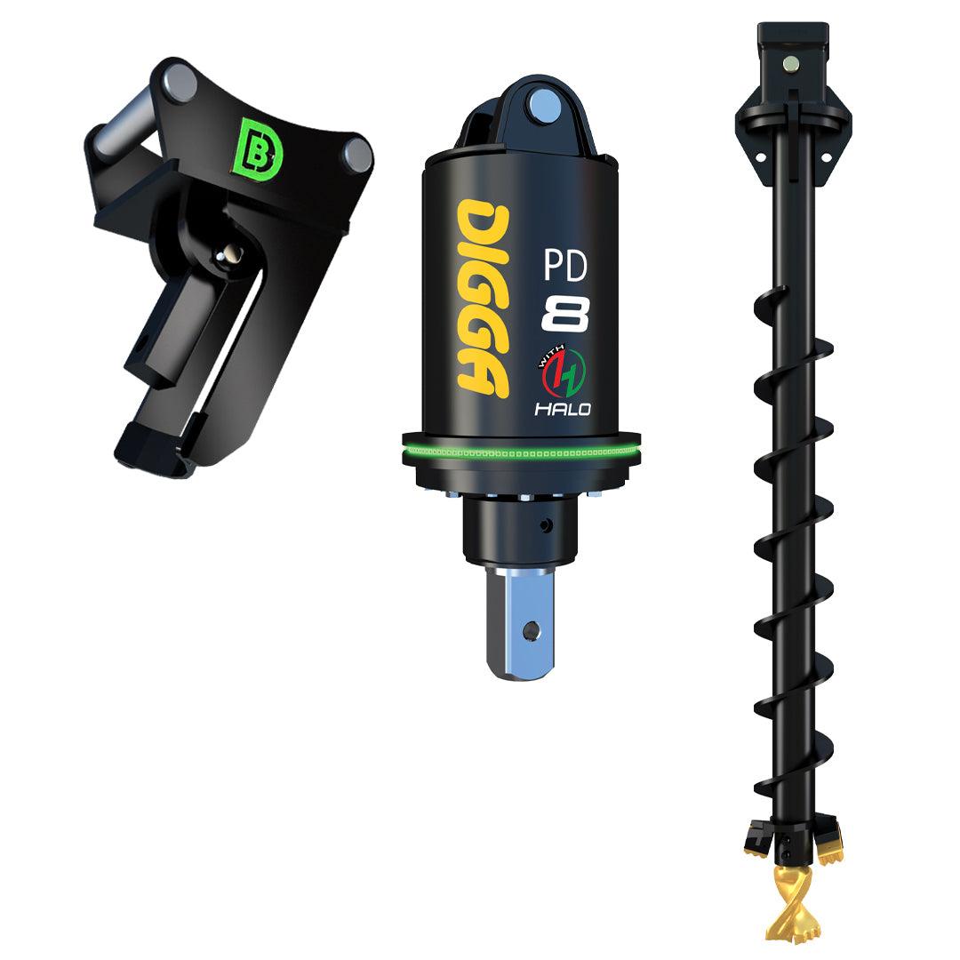 PDH8 HALO Auger Package C/W Double Pin Cradle Hitch, 6.0 -9.0t mini-midi excavators - DIGBITS Limited