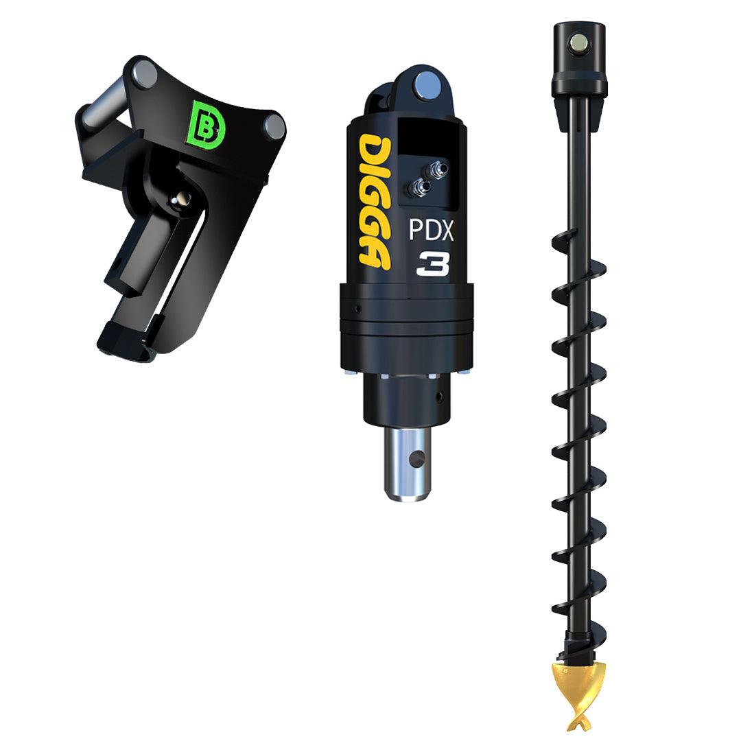 PDX3 Auger Package C/W Double Pin Cradle Hitch, 1.5-3.2t mini excavators - DIGBITS Limited