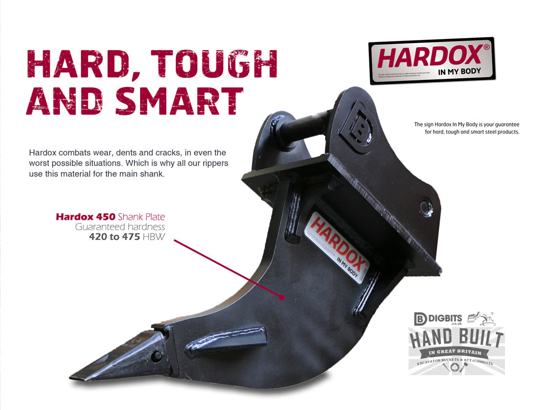 Ripper Tooth with Heavy Duty Hardox® shank, 65mm pins for 10 to 14 tonne excavators