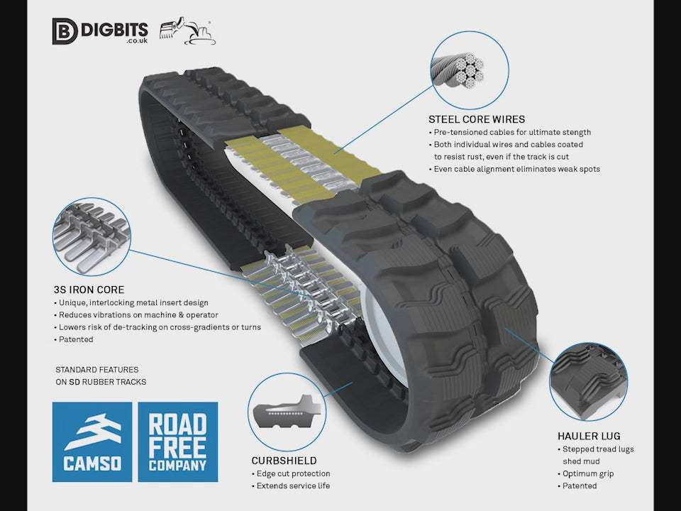 230x048x66 Camso SD rubber track for CAT 301.6, 301.8, Hitachi ZX16, ZX18, Volvo EC13, EC15XTV